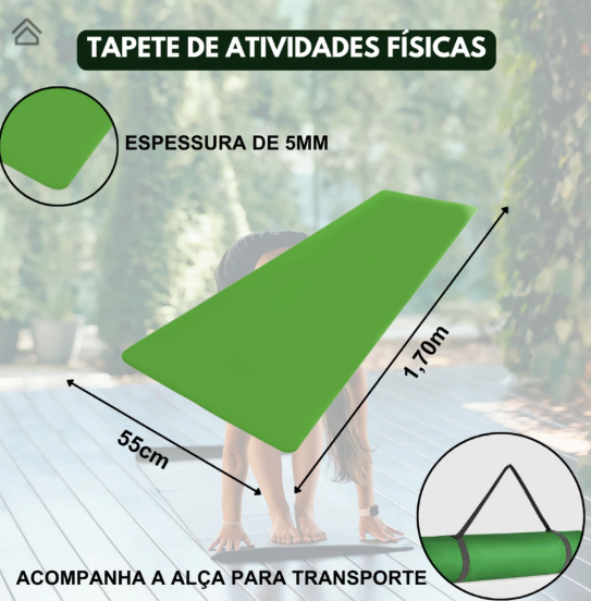 Tapete Yoga Mat Colchonete Tatame 1,70mx55cmx5mm Exercício em Casa
