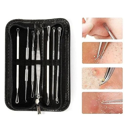 Kit 7 Curetas Remove Cravos Espinhas Aço Inoxidável com Estojo