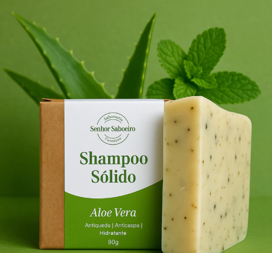 Shampoo Sólido de Aloe Vera - Senhor Saboeiro - Anti Queda e Cabelos Secos e Crescimento Capilar