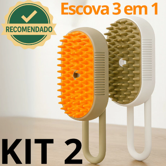 Escova a Vapor Elétrica 3 em 1 para Pets – Limpeza, Massagem e Remoção de Pelos!