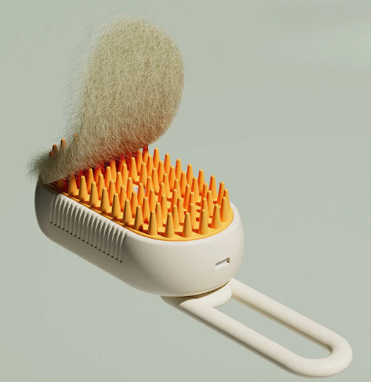 Escova a Vapor Elétrica 3 em 1 para Pets – Limpeza, Massagem e Remoção de Pelos!