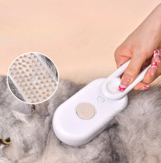 Escova a Vapor Elétrica 3 em 1 para Pets – Limpeza, Massagem e Remoção de Pelos!