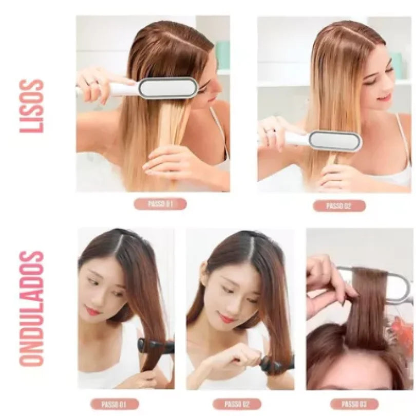 Escova Alisadora de Cabelo tipo Pente Elétrico em Cerâmica