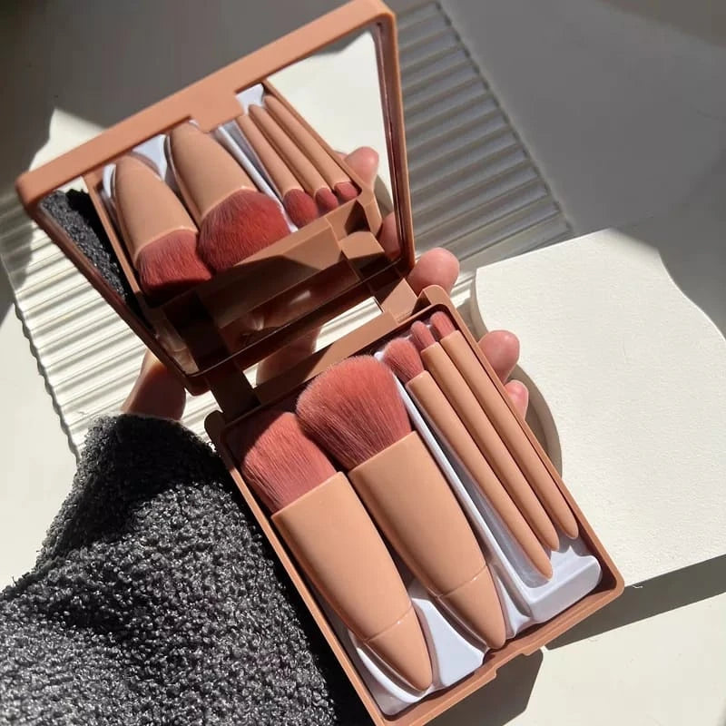 Conjunto de mini pincéis Estojo com espelho Mini Makeup Mirror With 5 Pcs Makeup Brushes