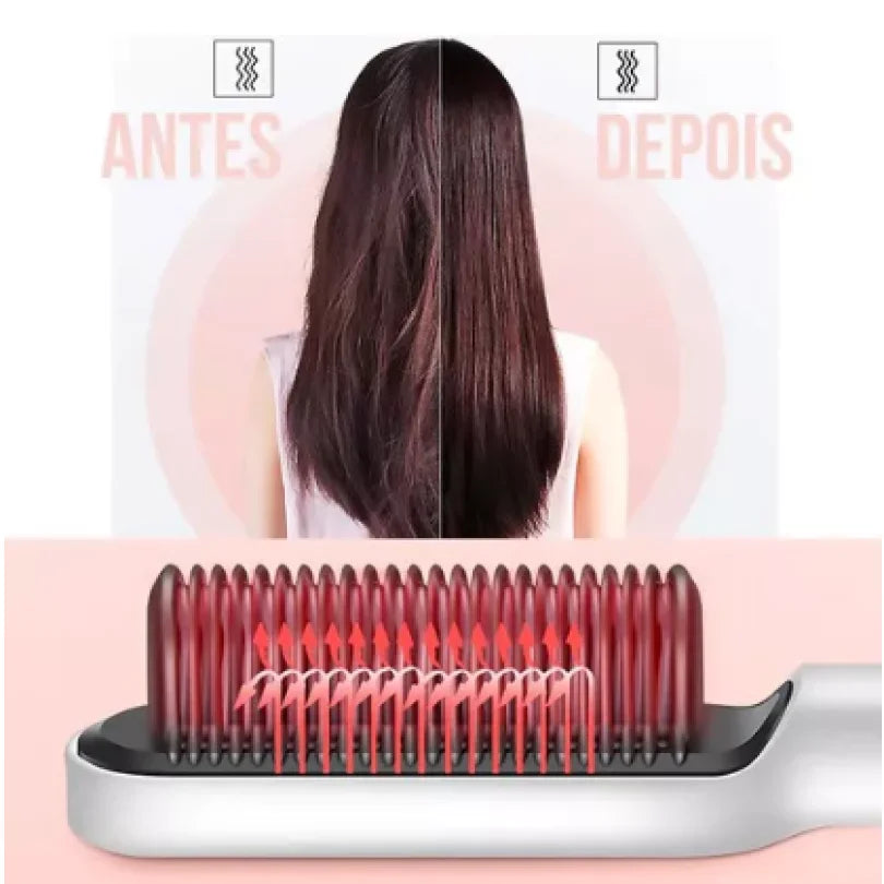 Escova Alisadora de Cabelo tipo Pente Elétrico em Cerâmica