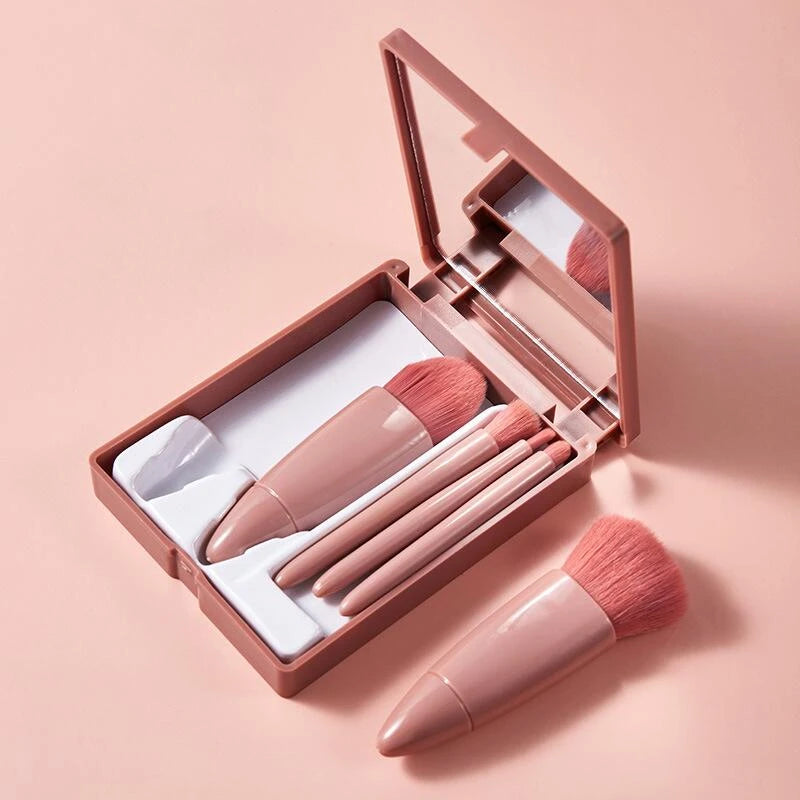 Conjunto de mini pincéis Estojo com espelho Mini Makeup Mirror With 5 Pcs Makeup Brushes