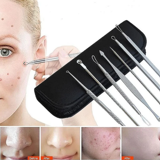 Kit 7 Curetas Remove Cravos Espinhas Aço Inoxidável com Estojo