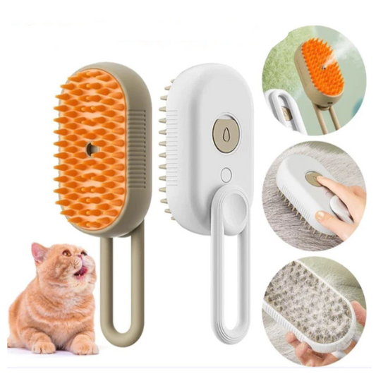 Escova a Vapor Elétrica 3 em 1 para Pets – Limpeza, Massagem e Remoção de Pelos!