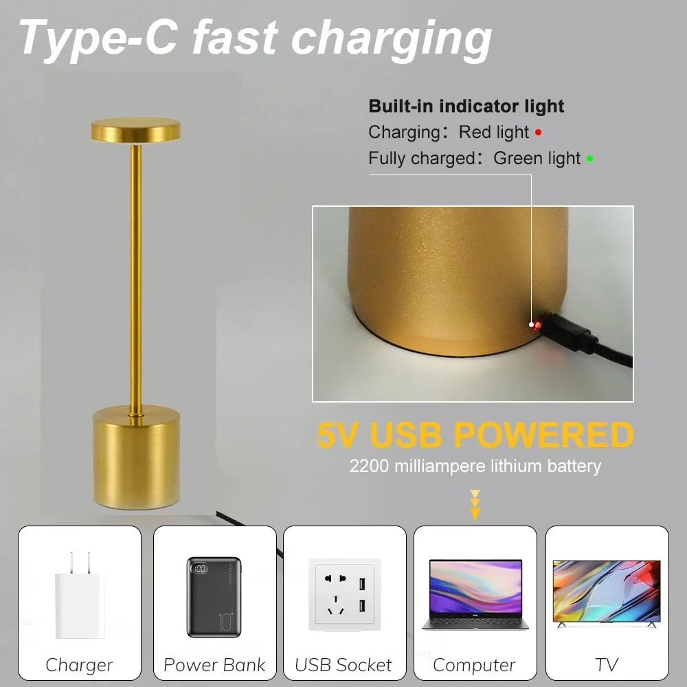 Luminária de mesa touch recarregável Decor Sem Fio Moderno