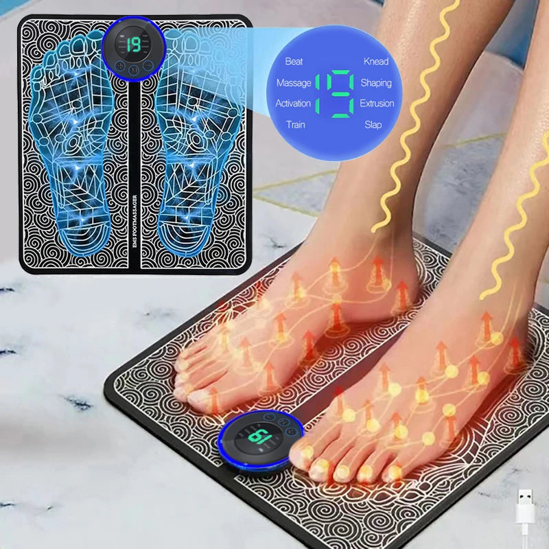 Tapete massageador de pés inteligente + 2 massageadores portáteis adaptáveis a outras partes do corpo