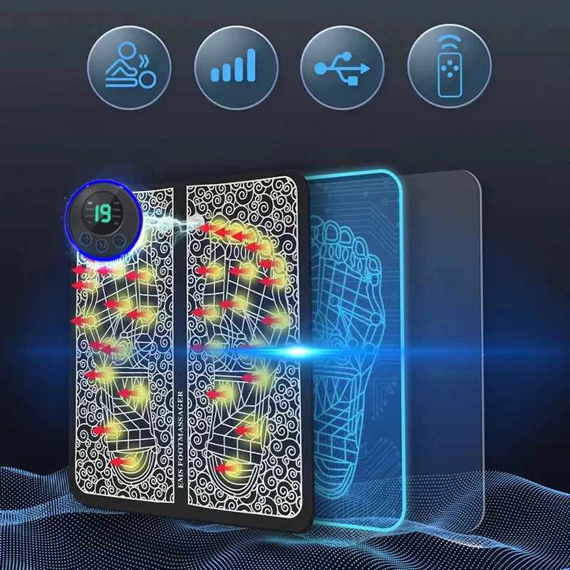 Tapete massageador de pés inteligente + 2 massageadores portáteis adaptáveis a outras partes do corpo